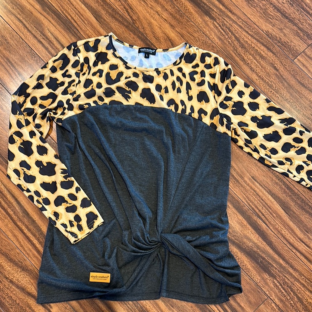 Simply Southern Leopard Print Top with Gray Accents